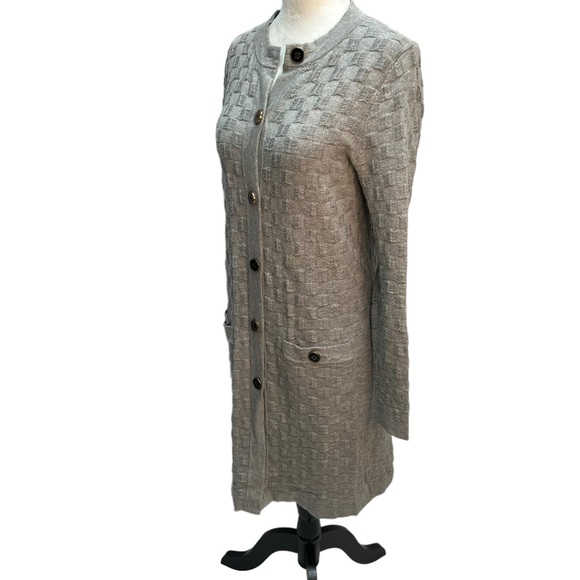 Banana Republic Grey Basket Weave Cotton/Wool Blend Long Sweater Cardigan XS - Picture 5 of 11